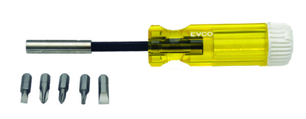 Screwdriver, 5 In 1, 8 Inch, Aluminum Shaft, Yellow, With Magnetic Tip, Square 000C3 Clutch,. AP 29-0290