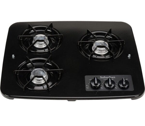 3 Burner Drop-in RV Stove Cooktop, Black, Suburban 2938ABK