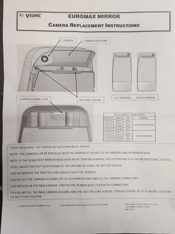 Euromax Camera and Housing Passenger Side, Chrome, Velvac C710756